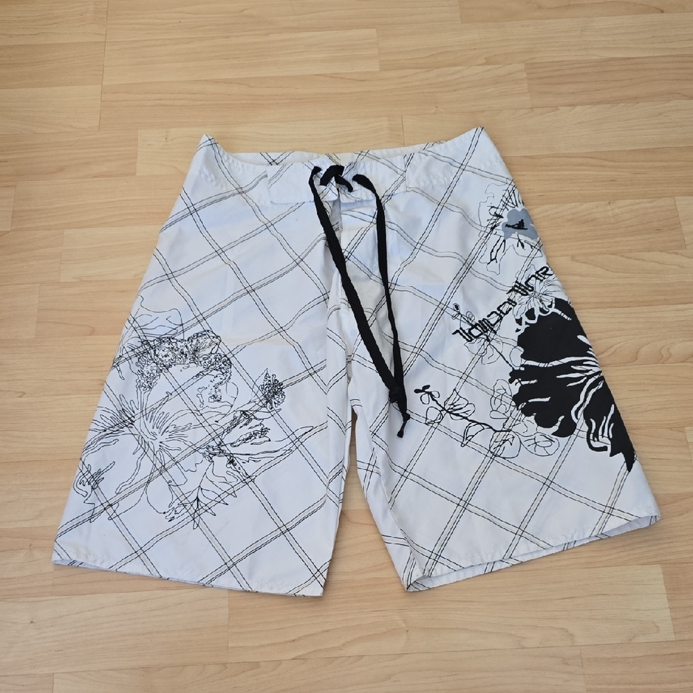 Tapa Threads Boy's Board Shorts Black White Drawstring Swim Shorts Size 25
